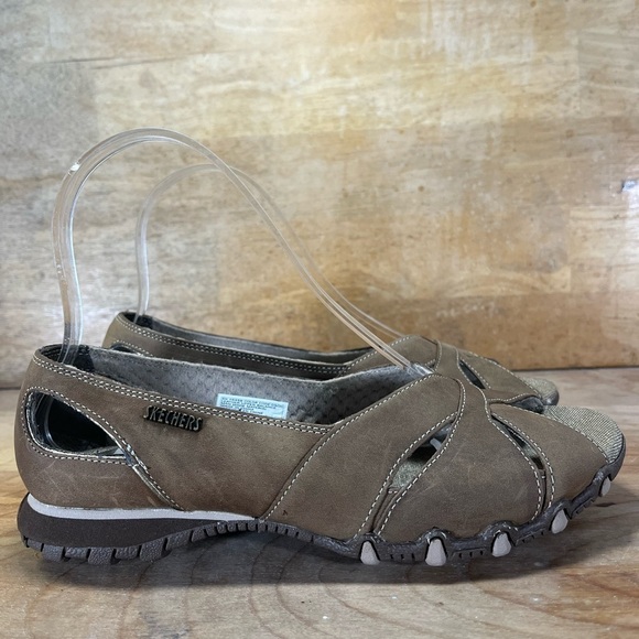 Skechers SUEDE Bikers Pulsate Womens Sz 6 Open Toe Slip On Tan Flats Shoes 46458 - Picture 1 of 8